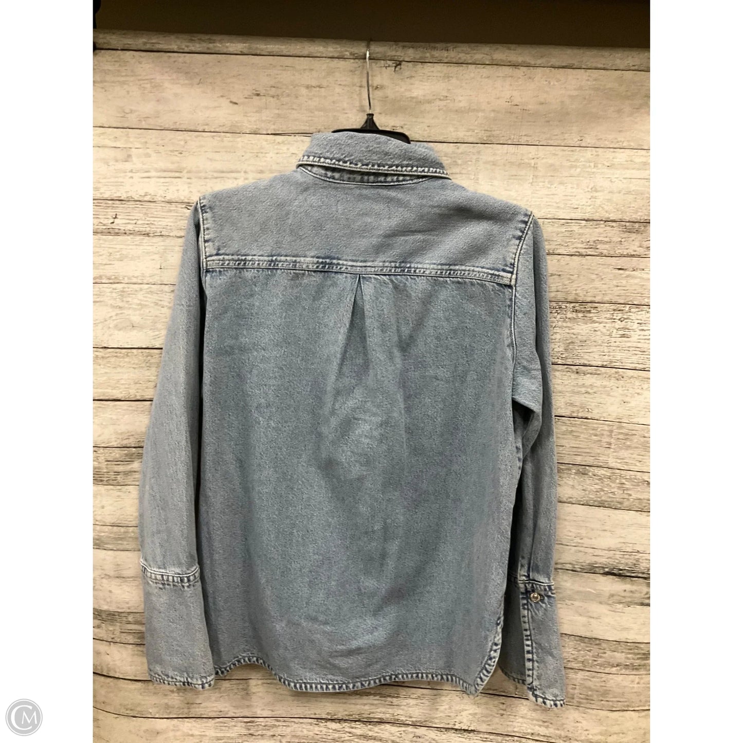 Blouse Long Sleeve By Mng In Blue Denim, Size: M