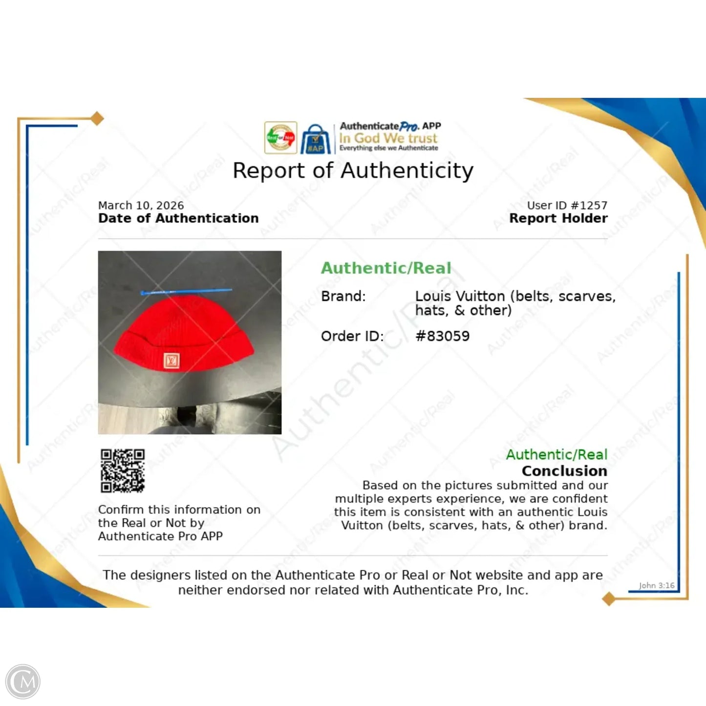 Hat Luxury Designer By Louis Vuitton