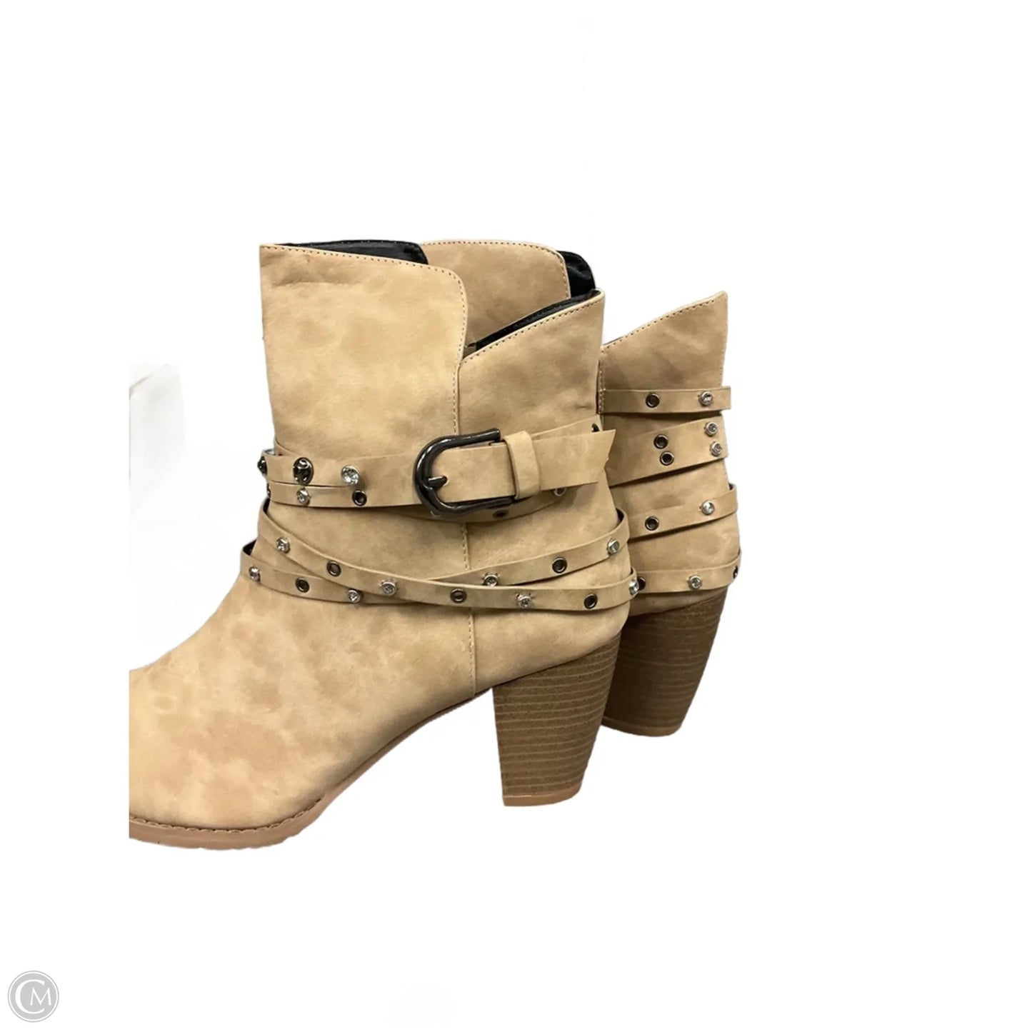 Boots Ankle Heels By Clothes Mentor In Cream, Size: 9.5