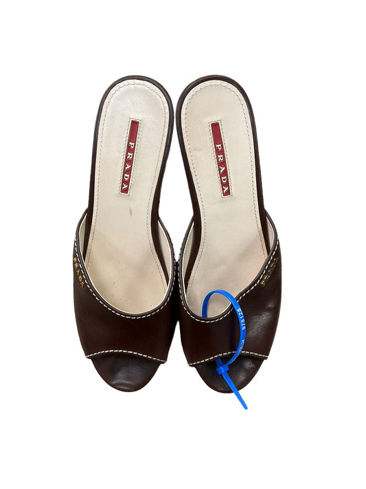Brown Sandals Luxury Designer Prada, Size 6.5