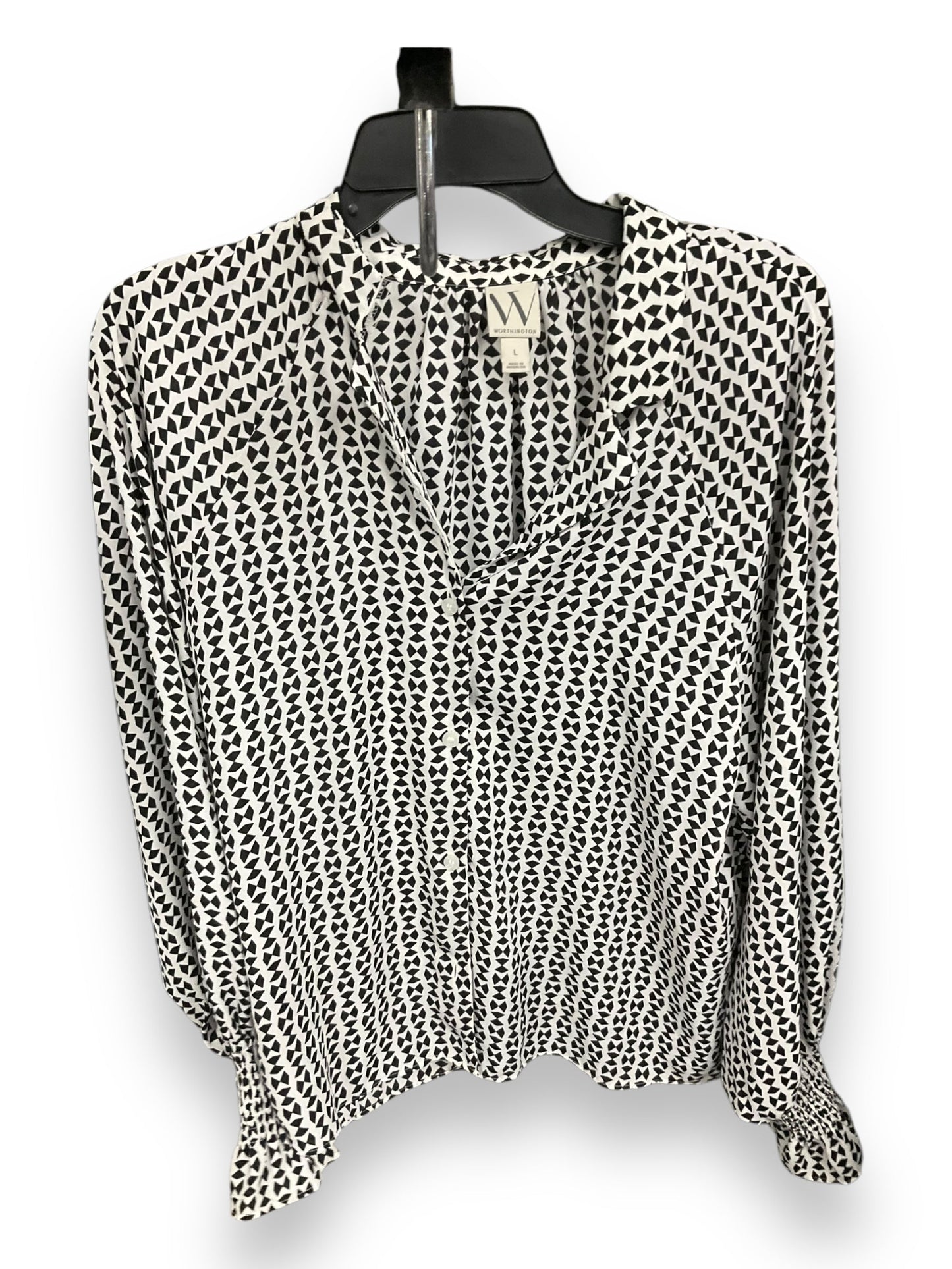 Blouse Long Sleeve By Worthington In Black & White, Size: L