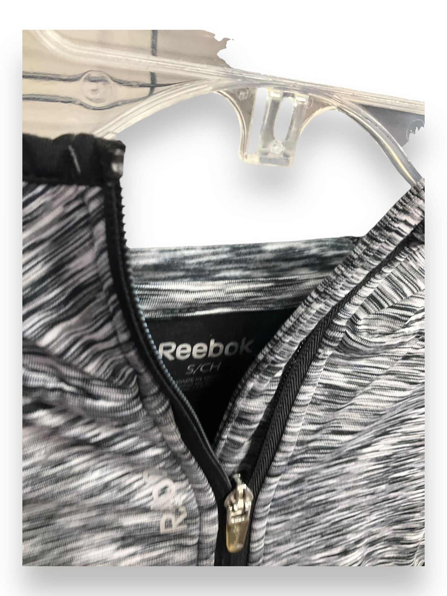 Athletic Jacket By Reebok In Black & Grey, Size: S