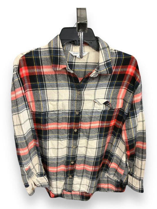 Blouse Long Sleeve By Old Navy In Plaid Pattern, Size: L