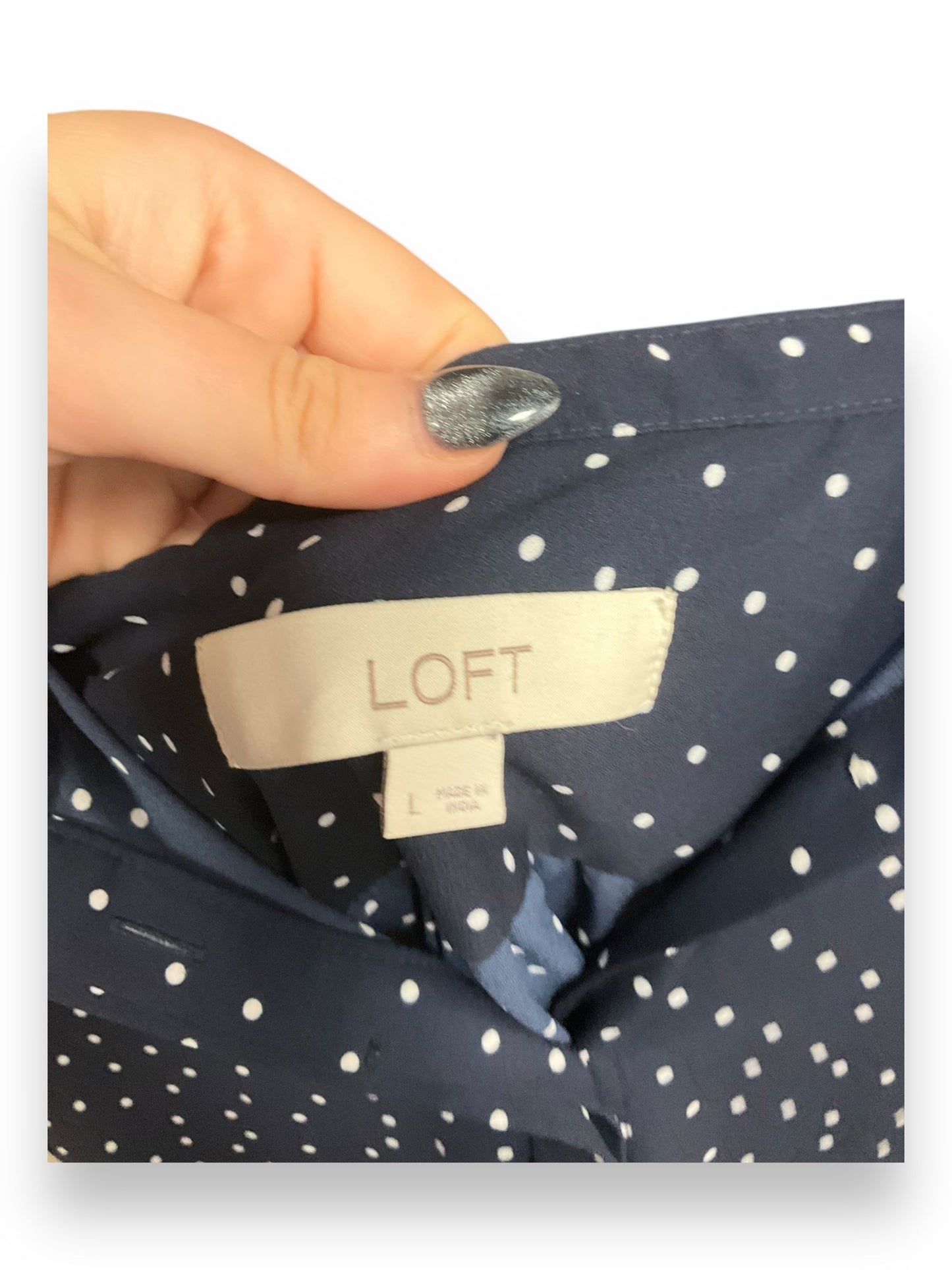 Blouse Long Sleeve By Loft In Polkadot Pattern, Size: L