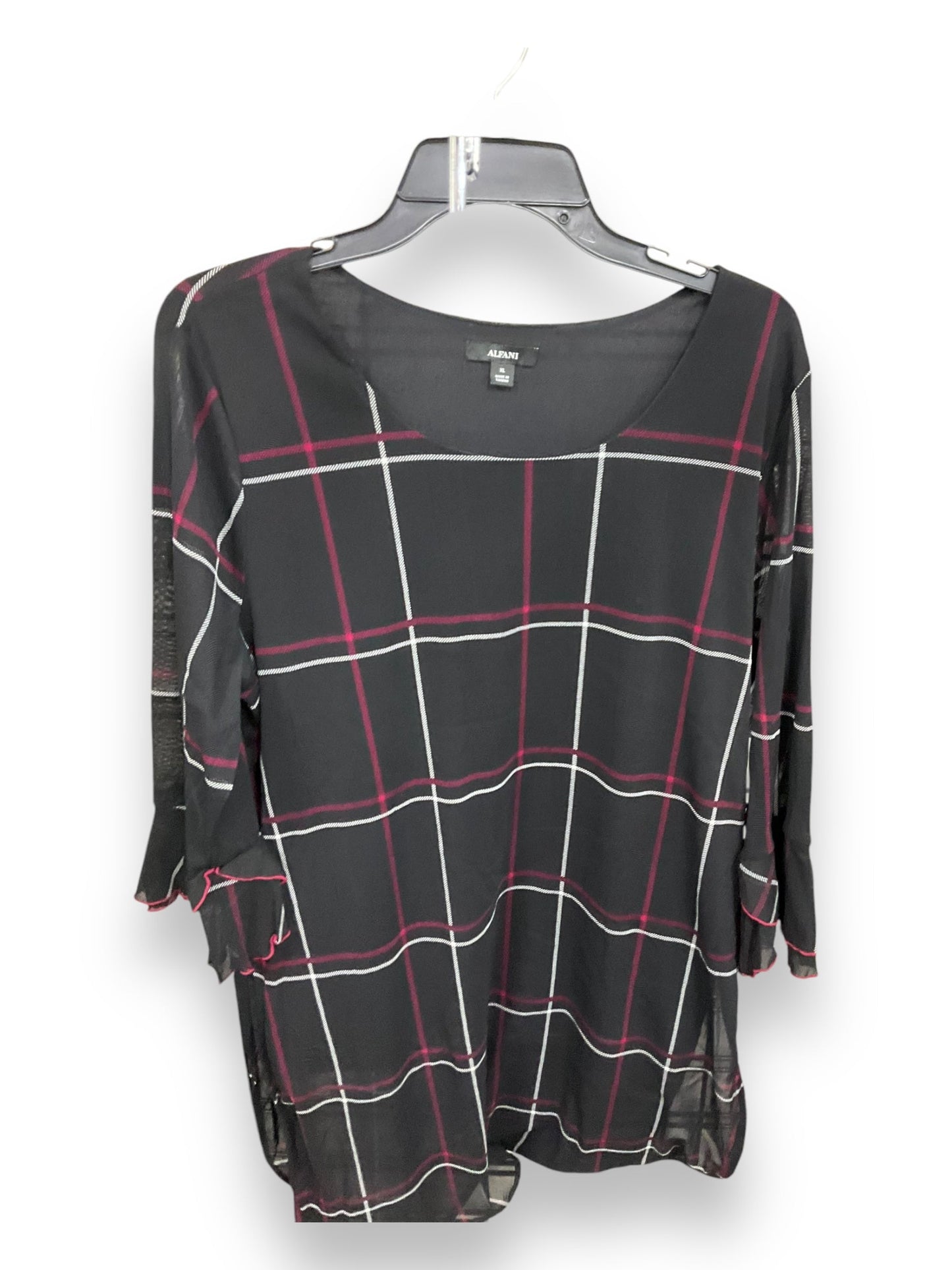 Tunic 3/4 Sleeve By Alfani In Black & Pink, Size: Xl