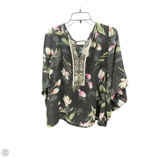 Top 3/4 Sleeve By Belle By Kim Gravel In Black & Green, Size: L
