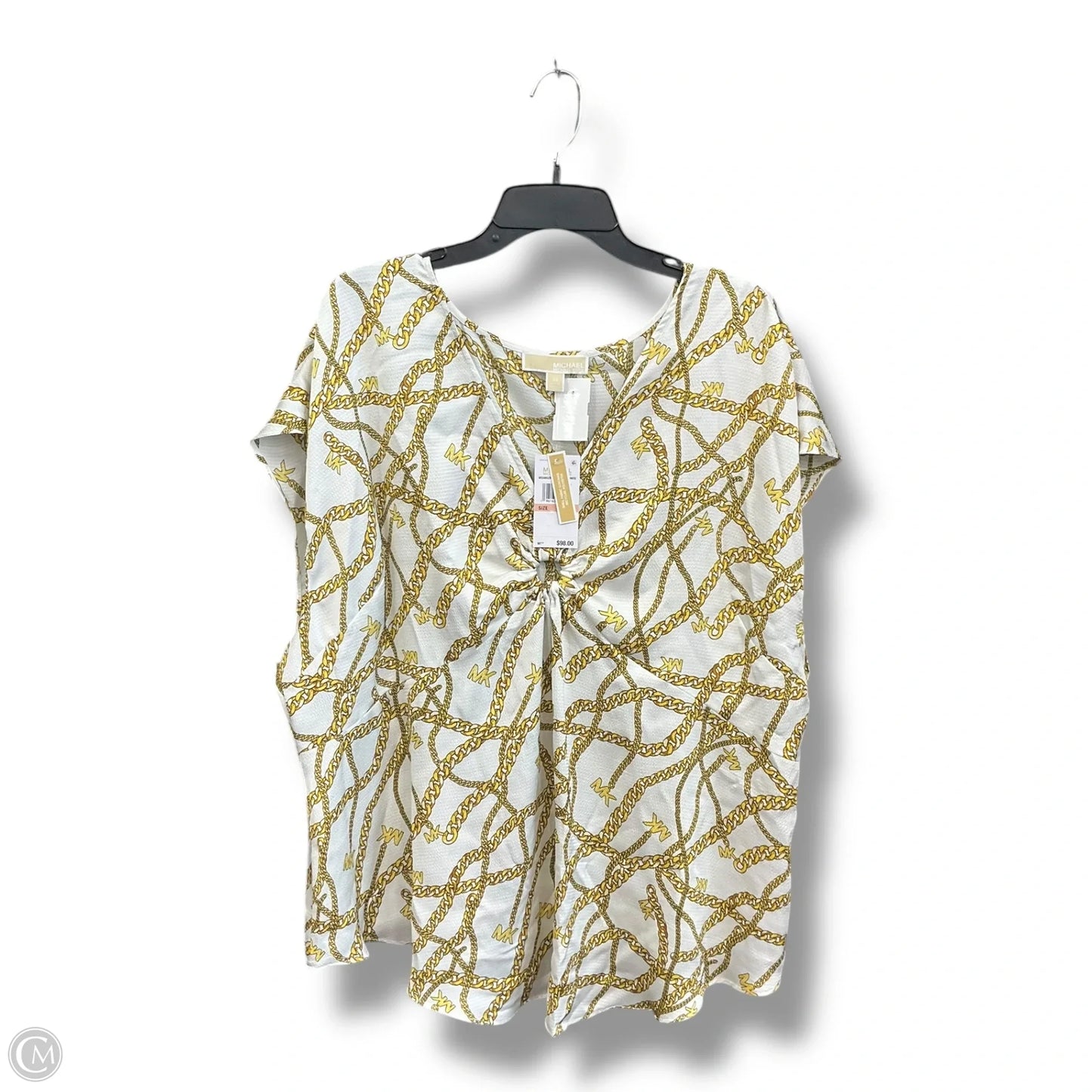 Top Short Sleeve By Michael By Michael Kors In White & Yellow, Size: 2x