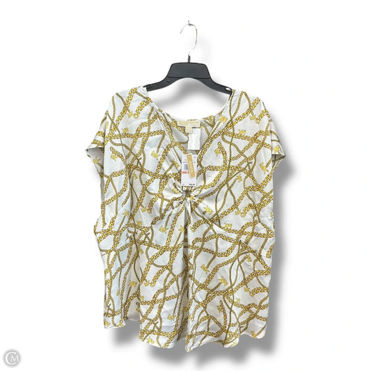 Top Short Sleeve By Michael By Michael Kors In White & Yellow, Size: 2x