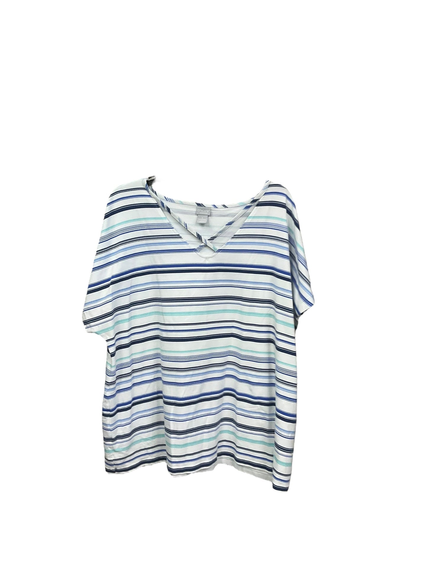 Top Short Sleeve By Chicos In Striped Pattern, Size: 2x