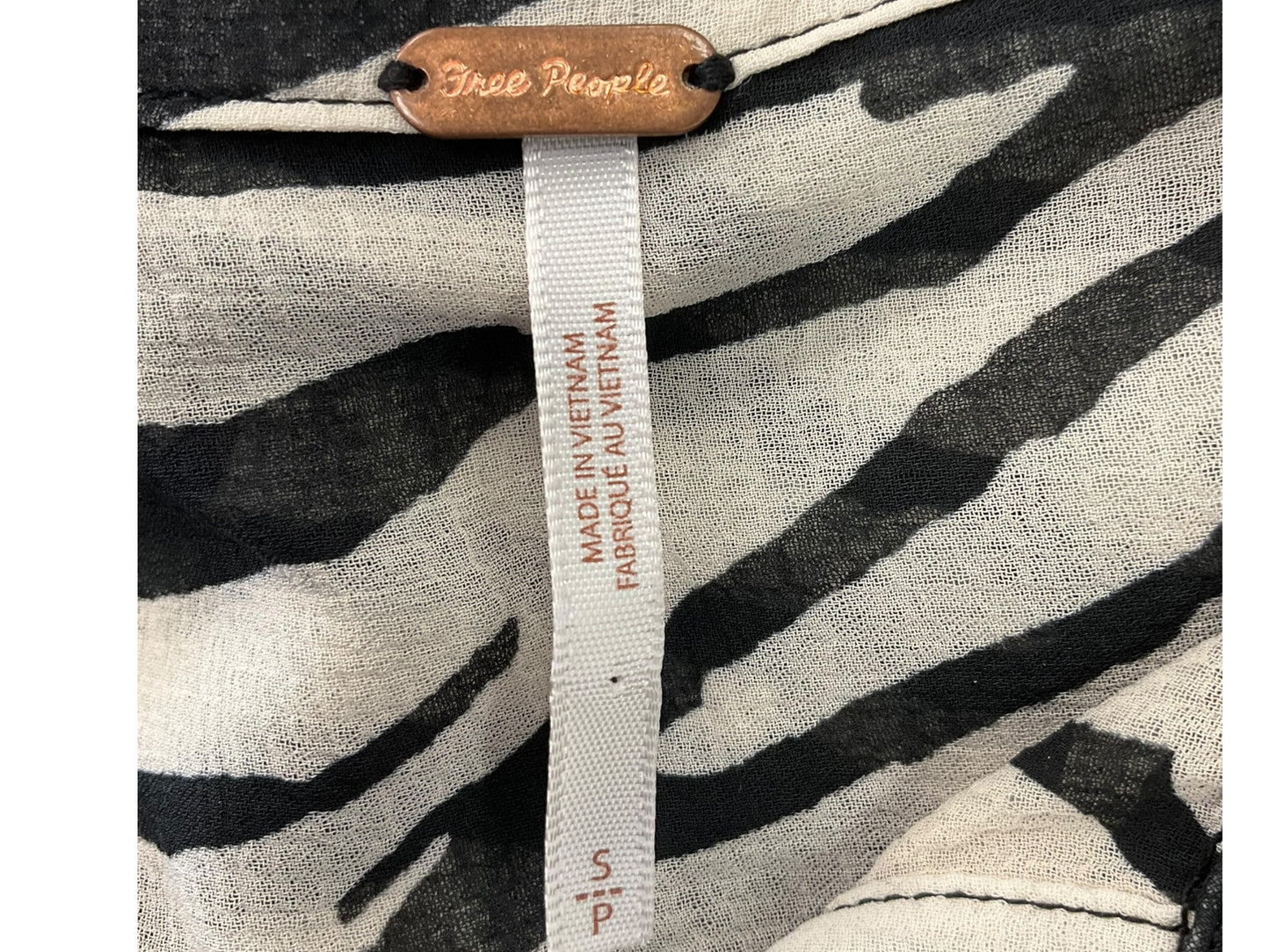 Zebra Print Blouse Long Sleeve Free People, Size S