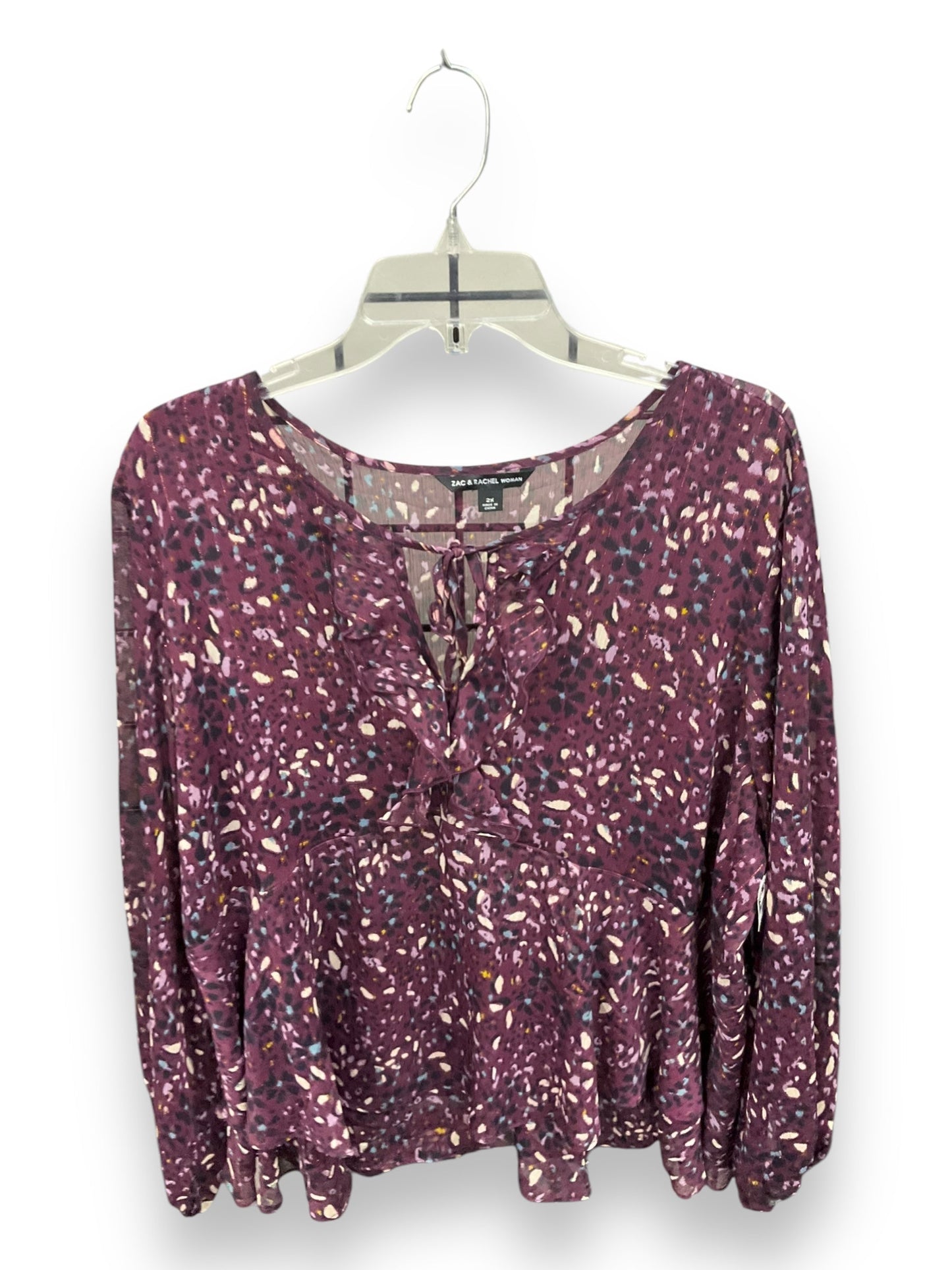 Blouse Long Sleeve By Zac And Rachel In Purple, Size: 2x