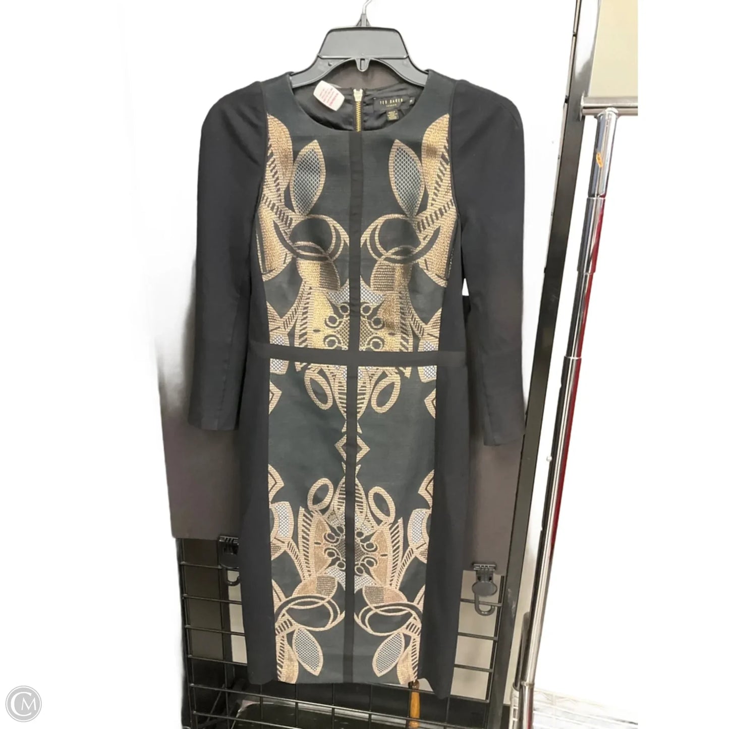 Dress Party Midi By Ted Baker In Black & Gold, Size: Xs