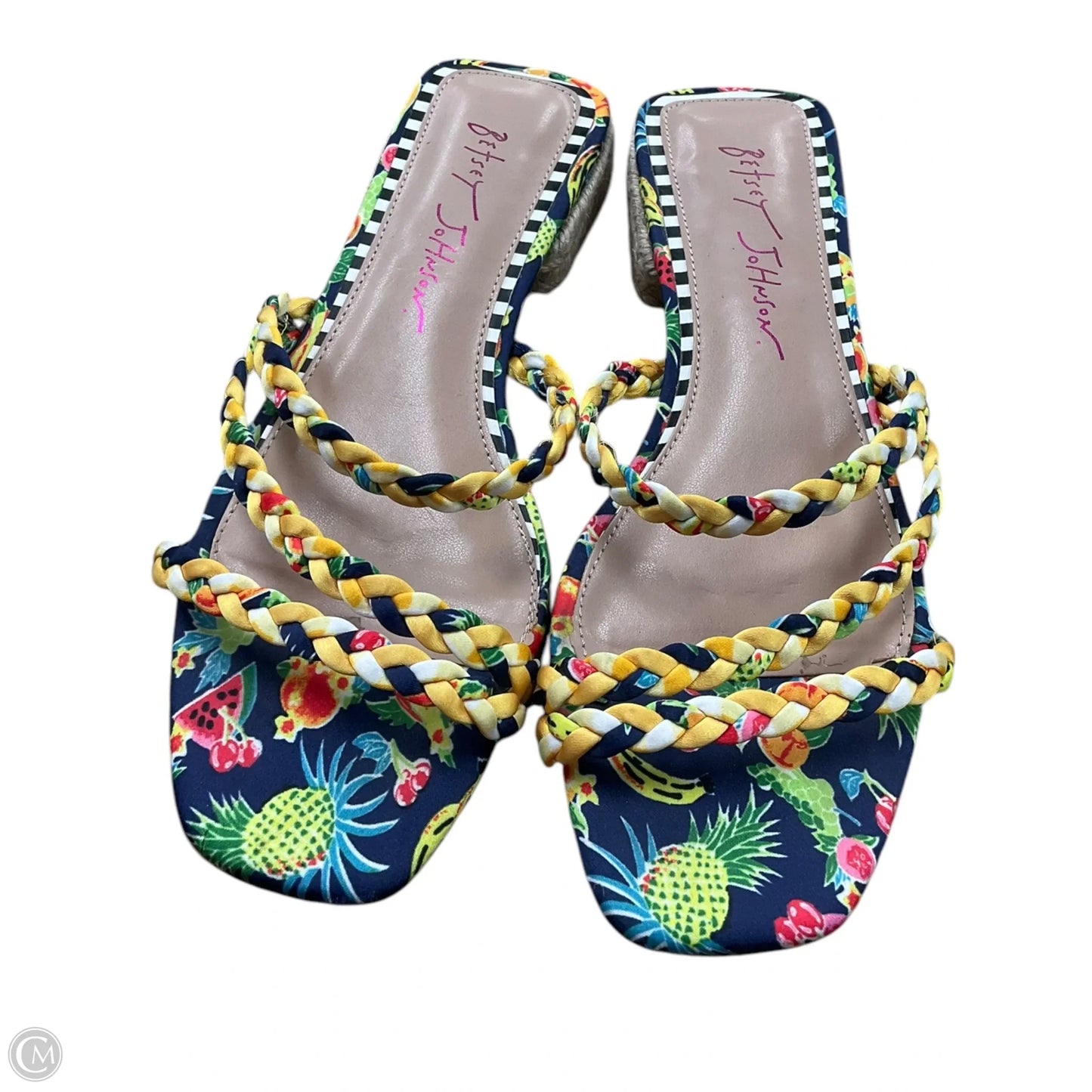 Sandals Heels Wedge By Betsey Johnson In Tropical Print, Size: 6.5