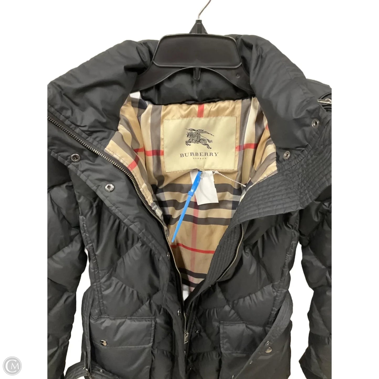 Coat Luxury Designer By Burberry In Black, Size: M