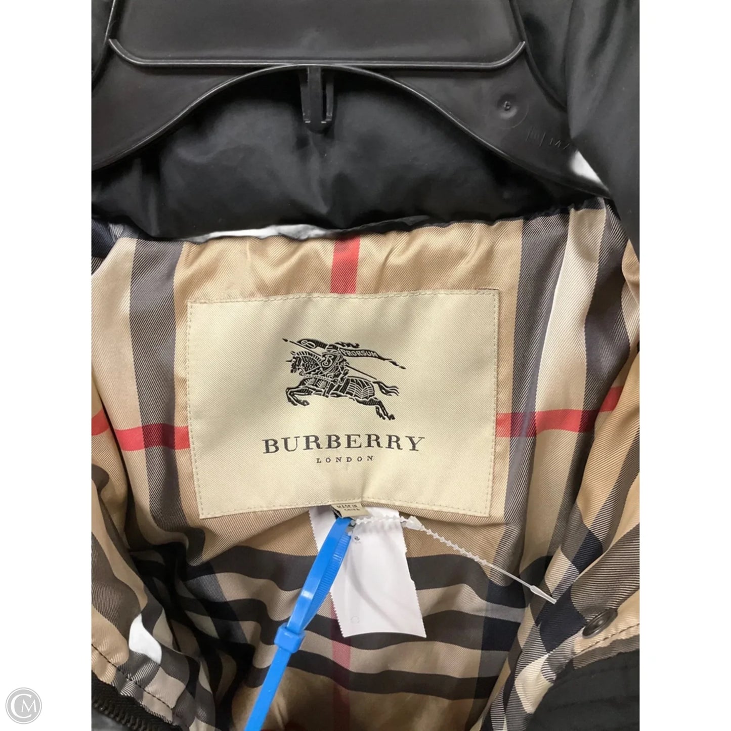 Coat Luxury Designer By Burberry In Black, Size: M