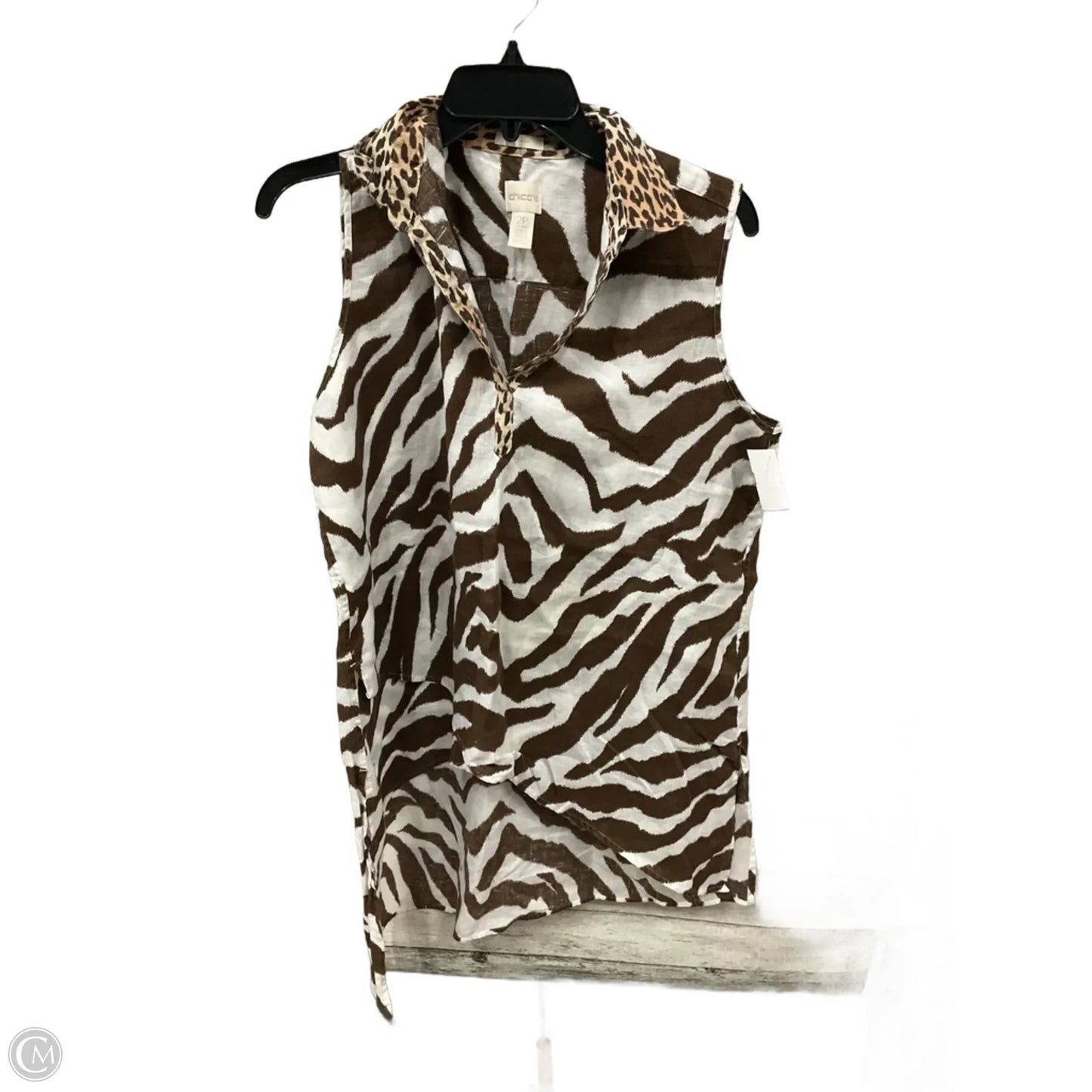 Top Sleeveless By Chicos In Brown & White, Size: Lp
