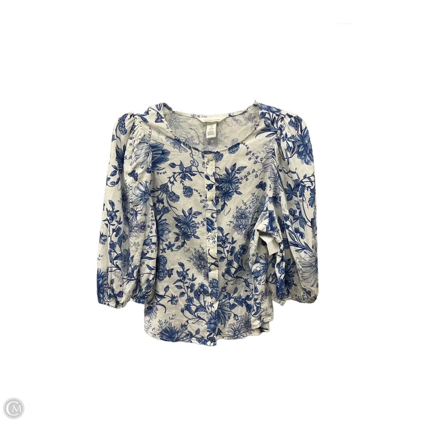 Top 3/4 Sleeve By H&m In Blue & White, Size: S