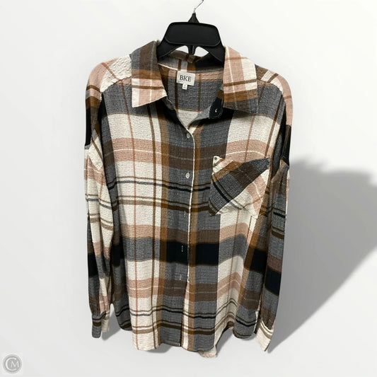 Blouse Long Sleeve By Bke In Plaid Pattern, Size: S