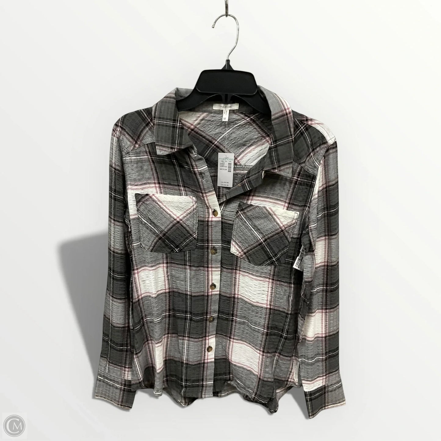 Blouse Long Sleeve By Maurices In Plaid Pattern, Size: M