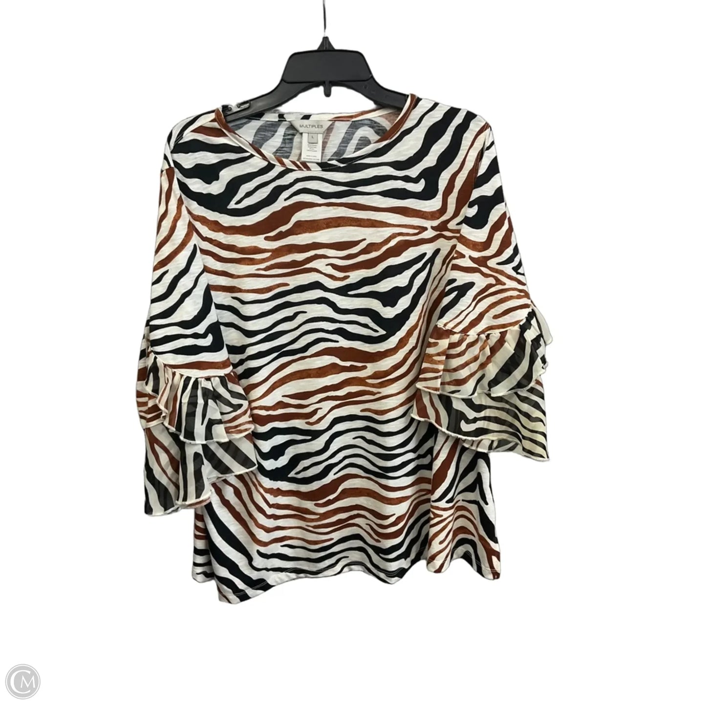 Top 3/4 Sleeve By Multiples In Animal Print, Size: L