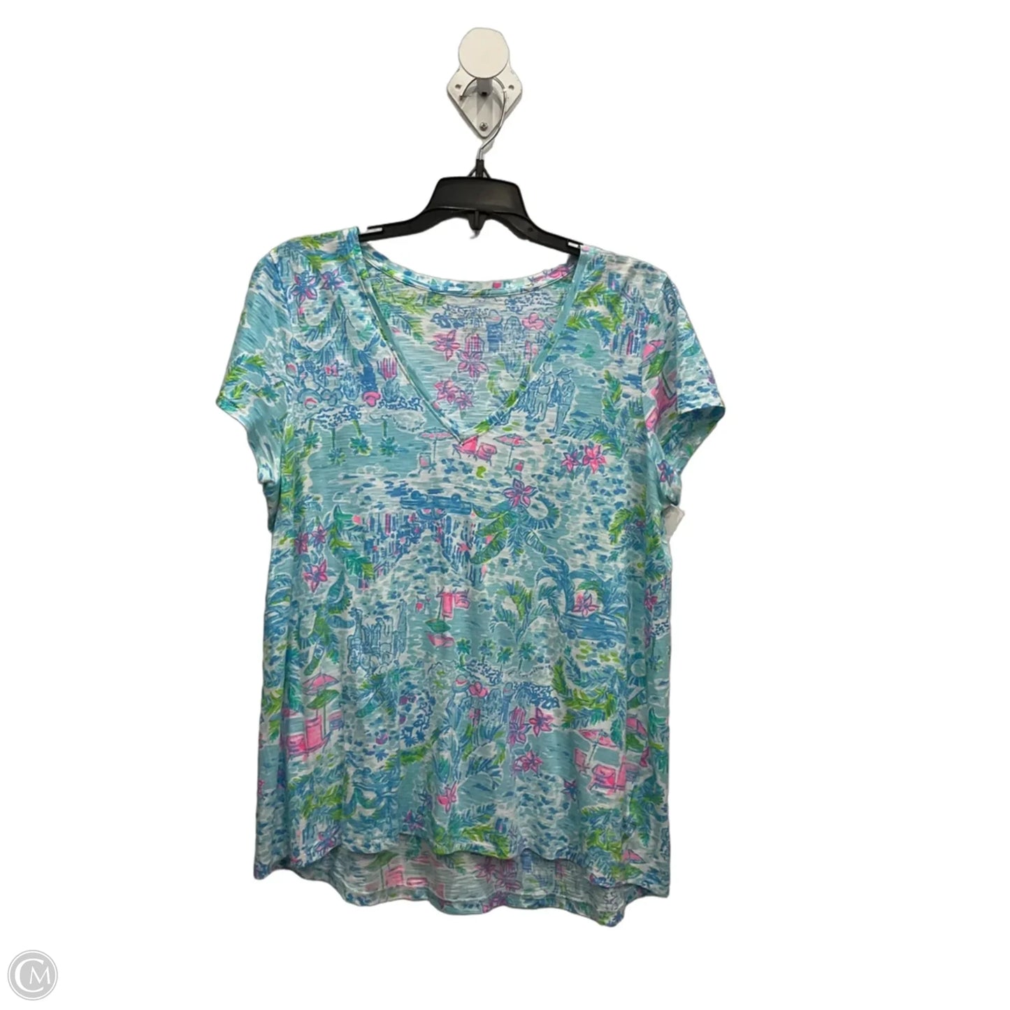 Top Short Sleeve Designer By Lilly Pulitzer In Blue, Size: L