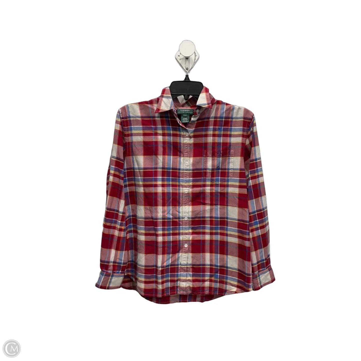 Blouse Long Sleeve By Lauren By Ralph Lauren In Plaid Pattern, Size: L