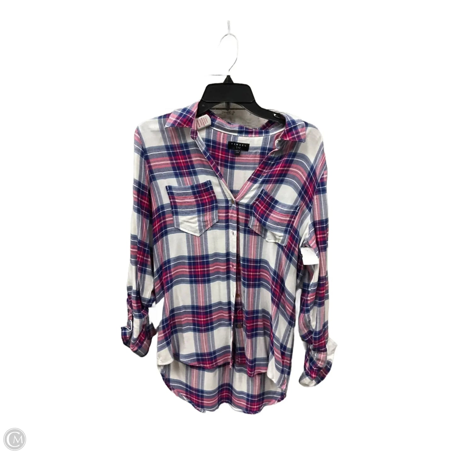 Blouse Long Sleeve By Clothes Mentor In Plaid Pattern, Size: S