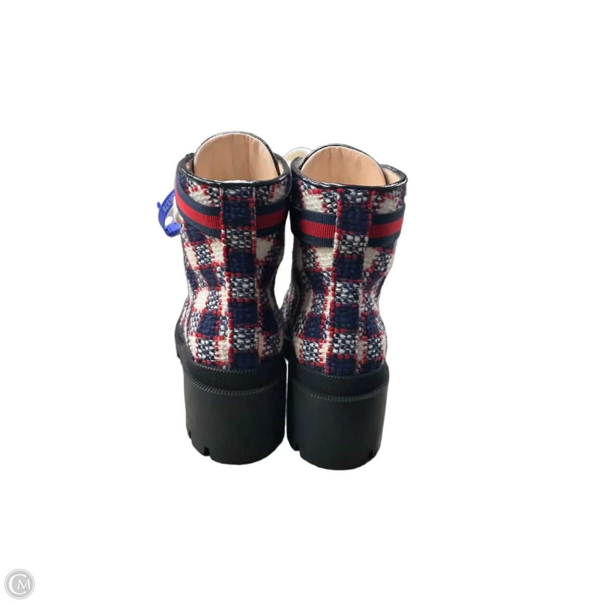 Boots Luxury Designer By Gucci In Plaid Pattern, Size: 7