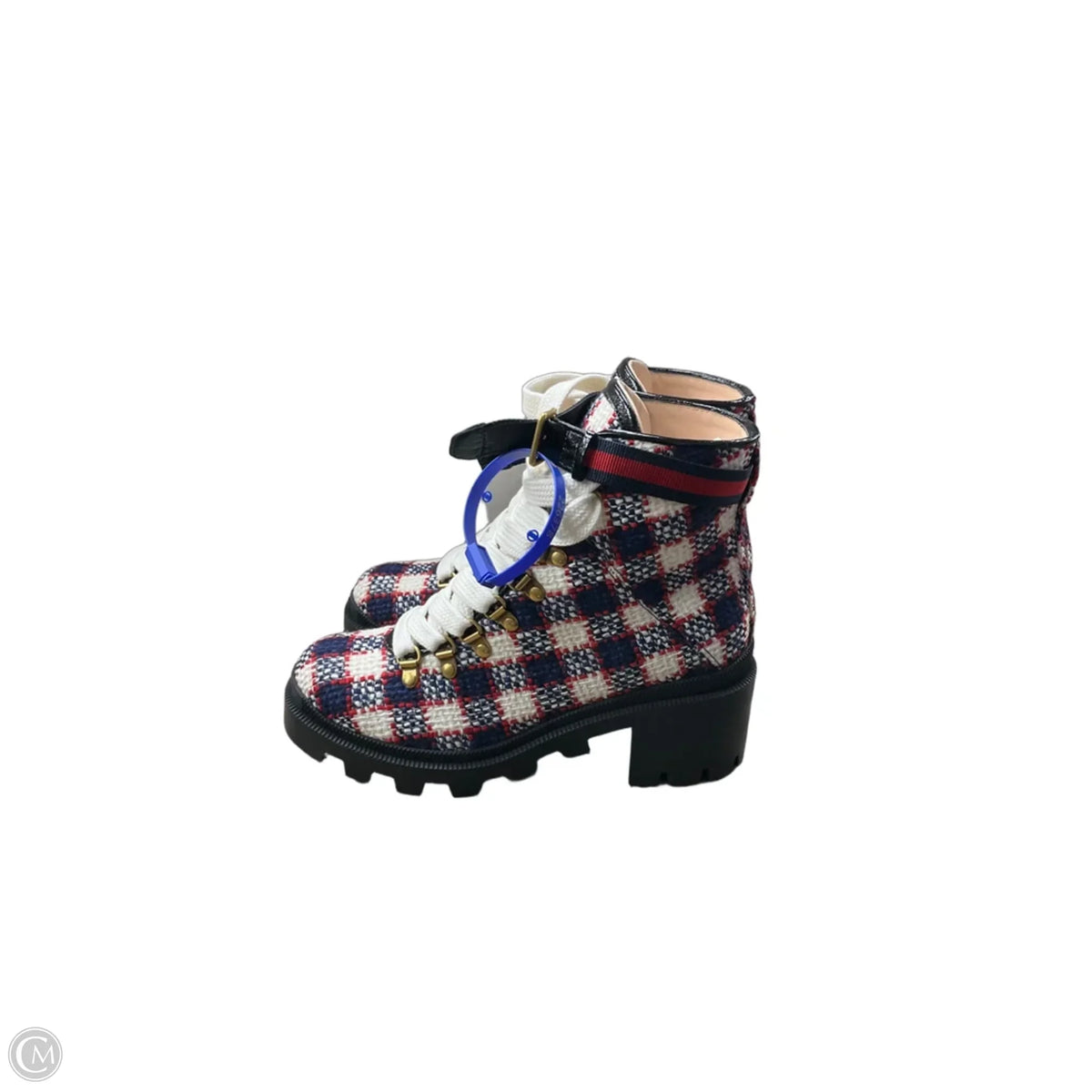 Boots Luxury Designer By Gucci In Plaid Pattern, Size: 7