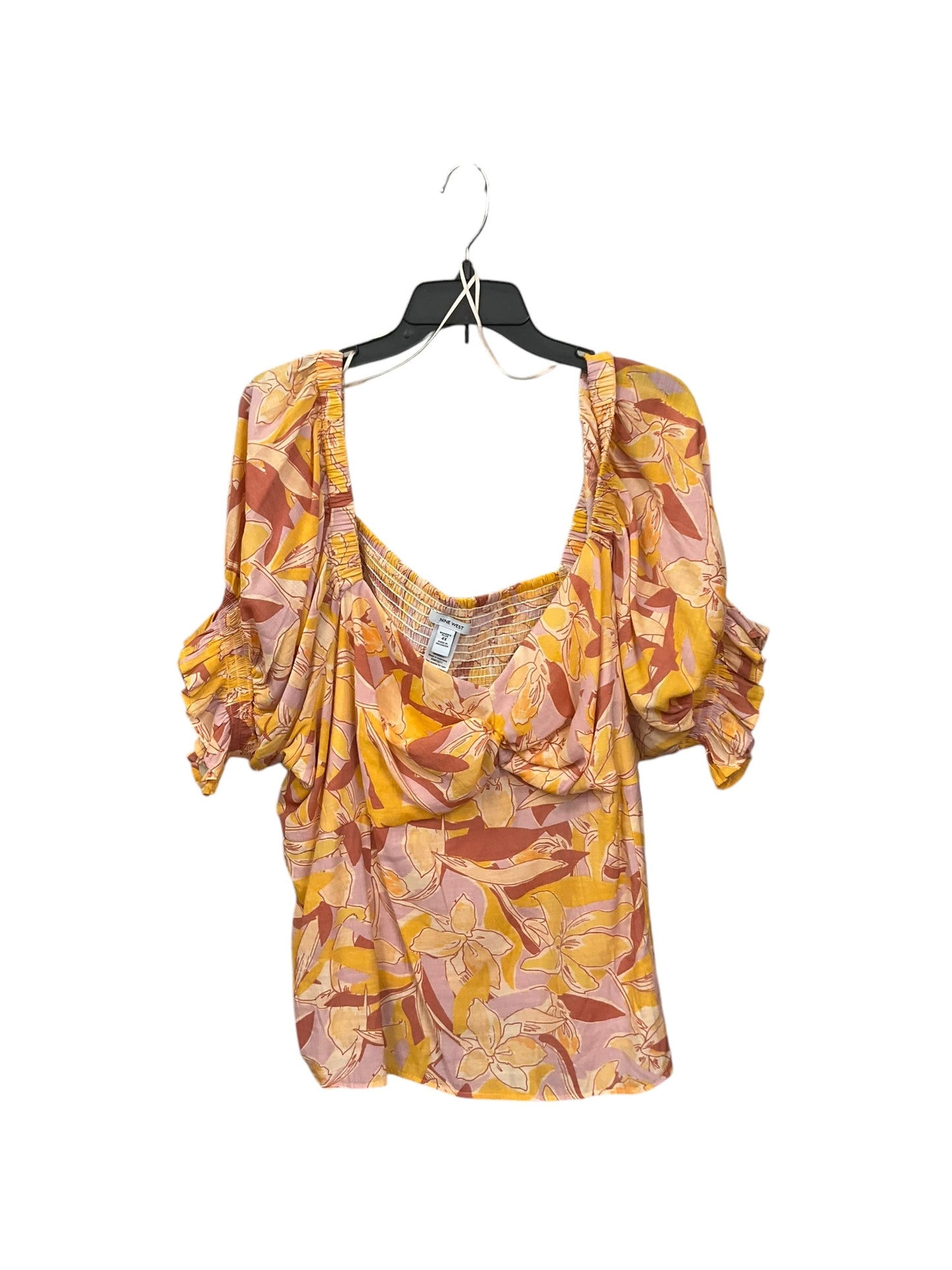 Blouse 3/4 Sleeve By Nine West In Tropical Print, Size: 4x