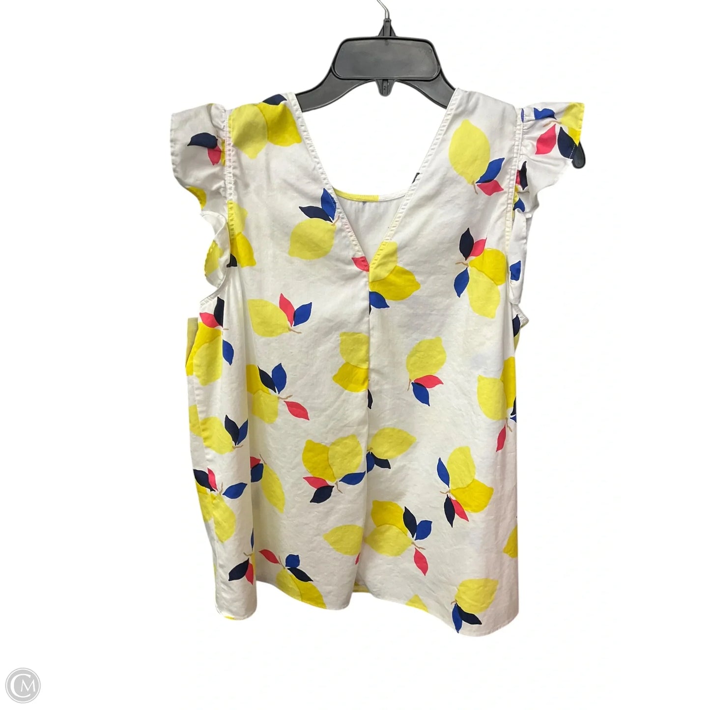 Top Sleeveless Designer By Kate Spade In White & Yellow, Size: M