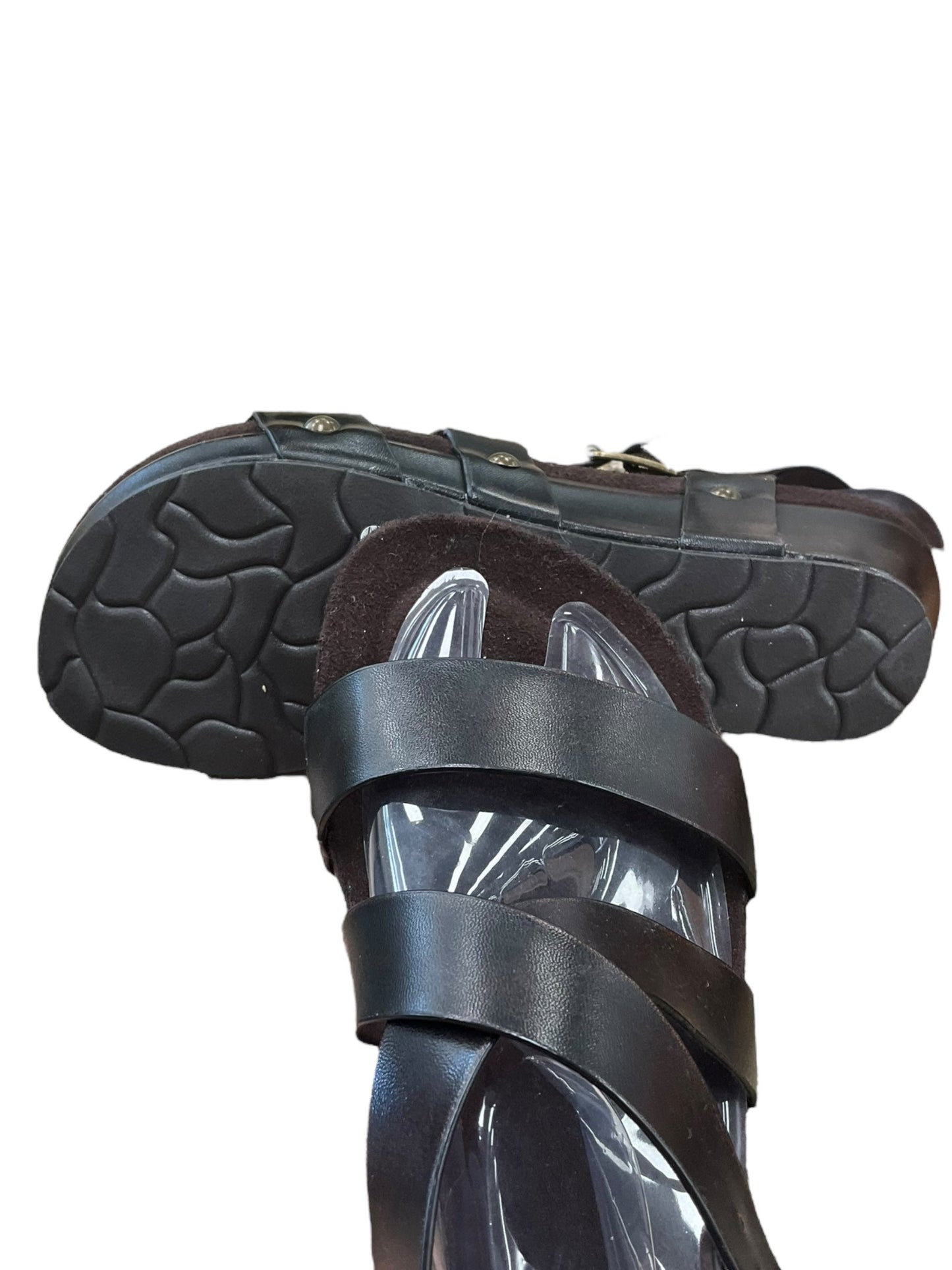 Brown Sandals Heels Platform Natural Reflections, Size 8