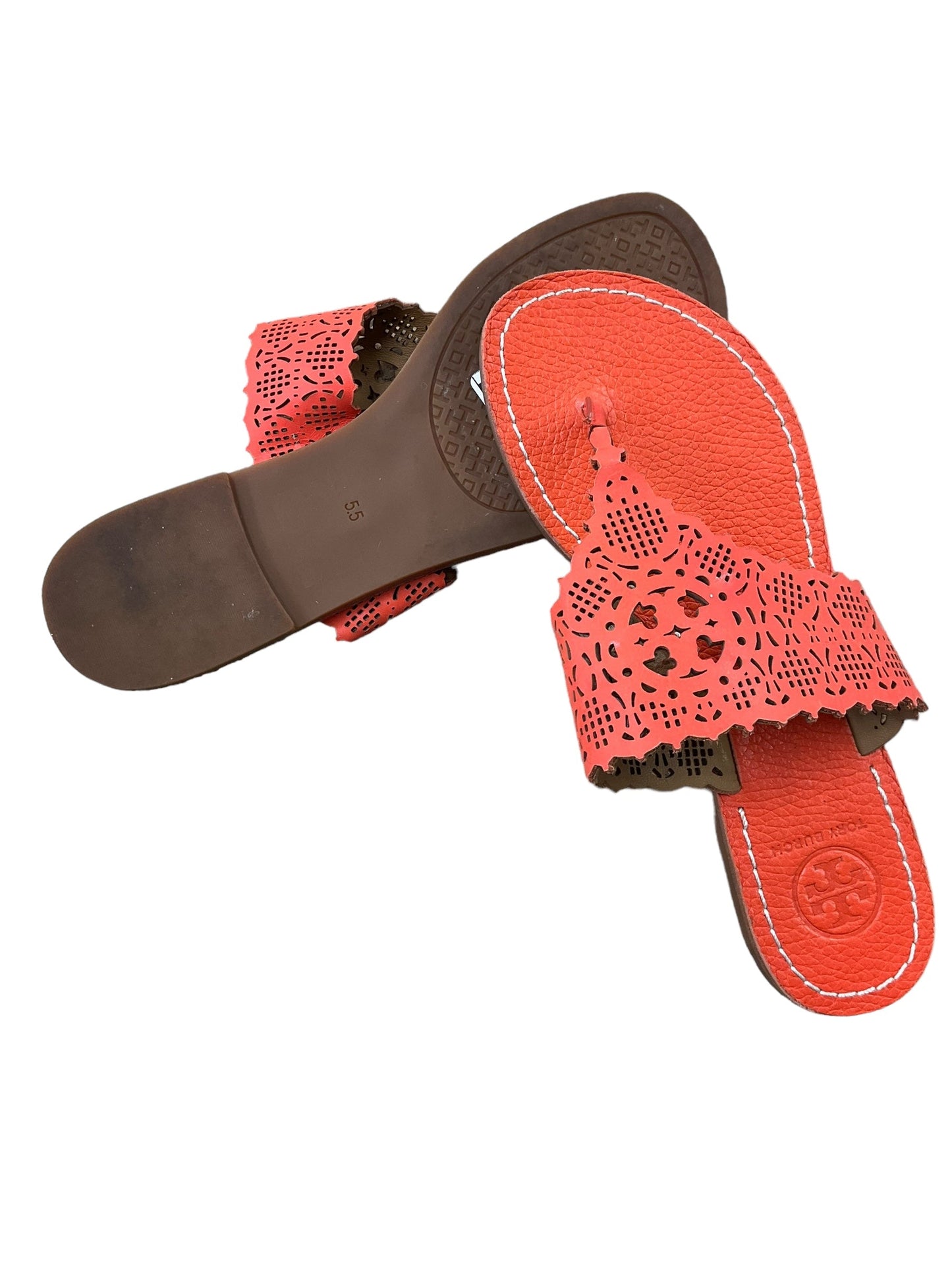 Orange Sandals Designer Tory Burch, Size 5.5