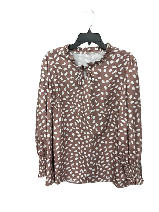 Blouse Long Sleeve By Shein In Brown & White, Size: 1x