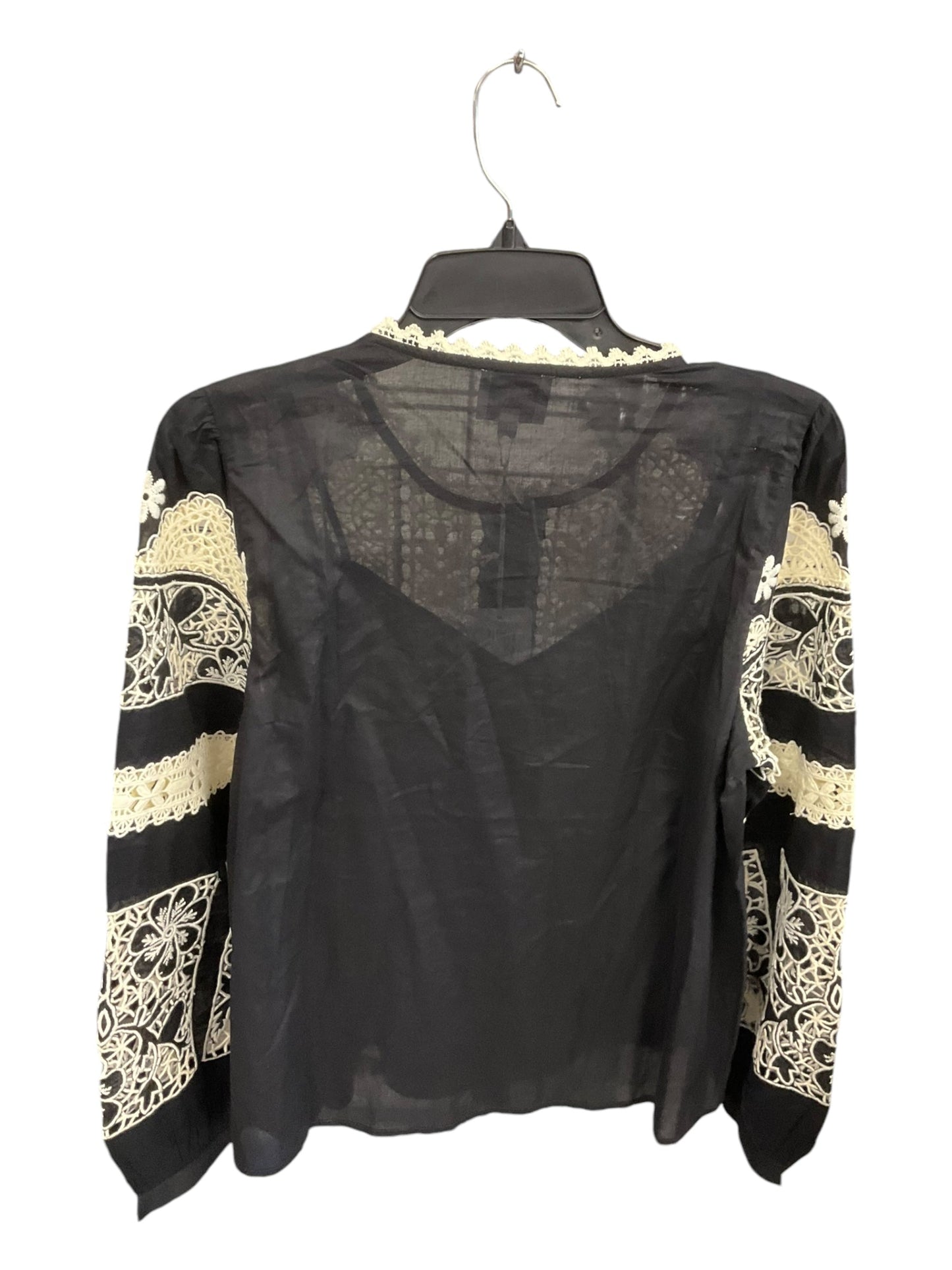 Blouse Long Sleeve By Johnny Was In Black & Cream, Size: S