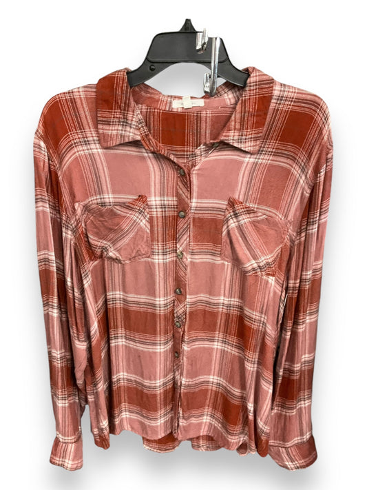 Top Long Sleeve By Maurices In Plaid Pattern, Size: Xxl