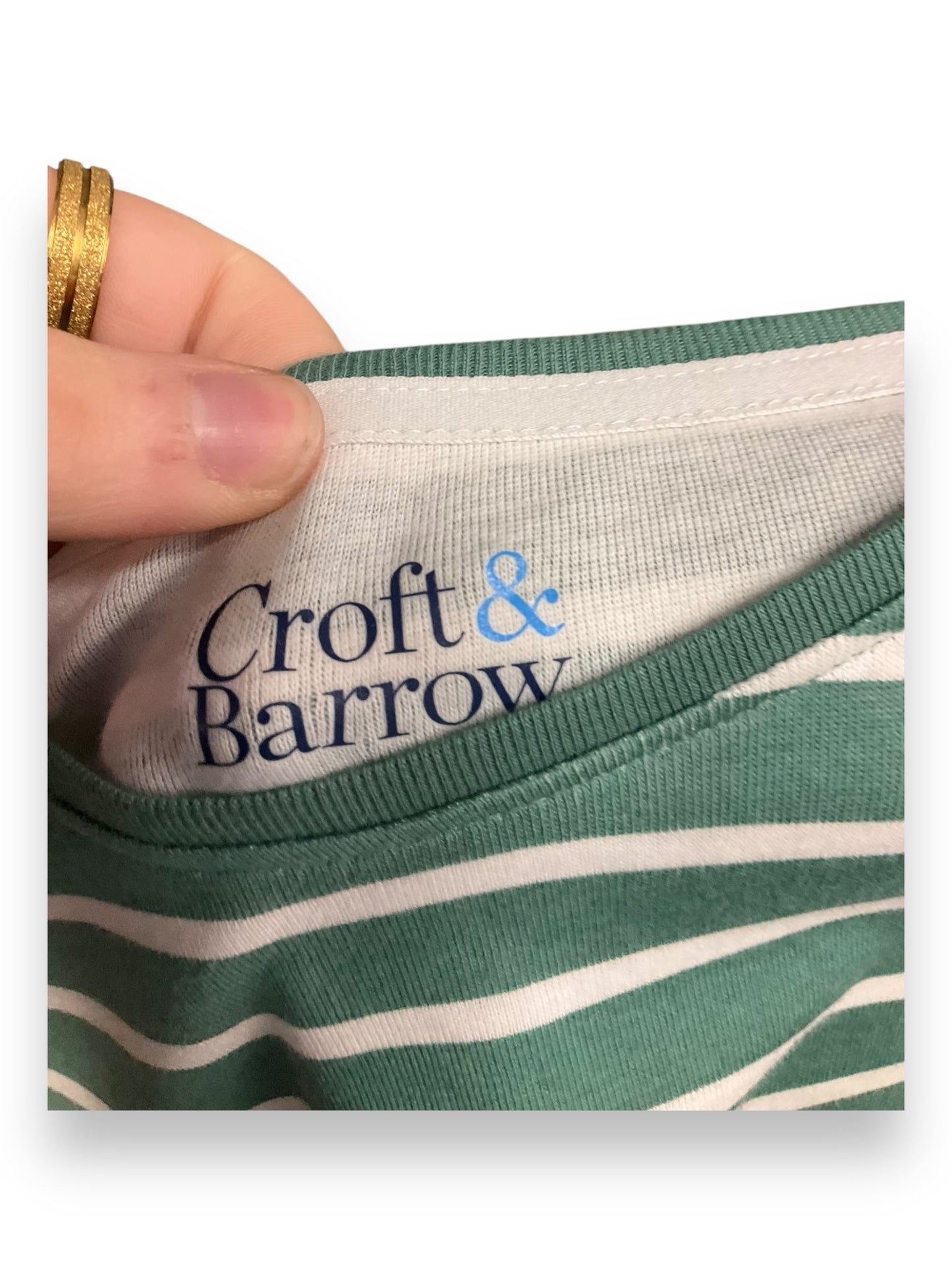 Top Long Sleeve By Croft And Barrow In Green & White, Size: S