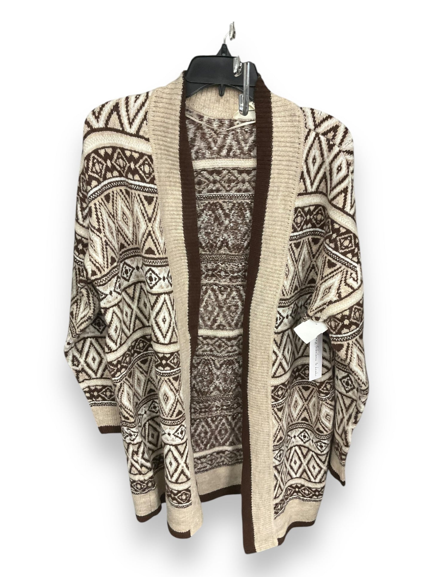 Sweater Cardigan By Jessica Simpson In Brown & Cream, Size: M