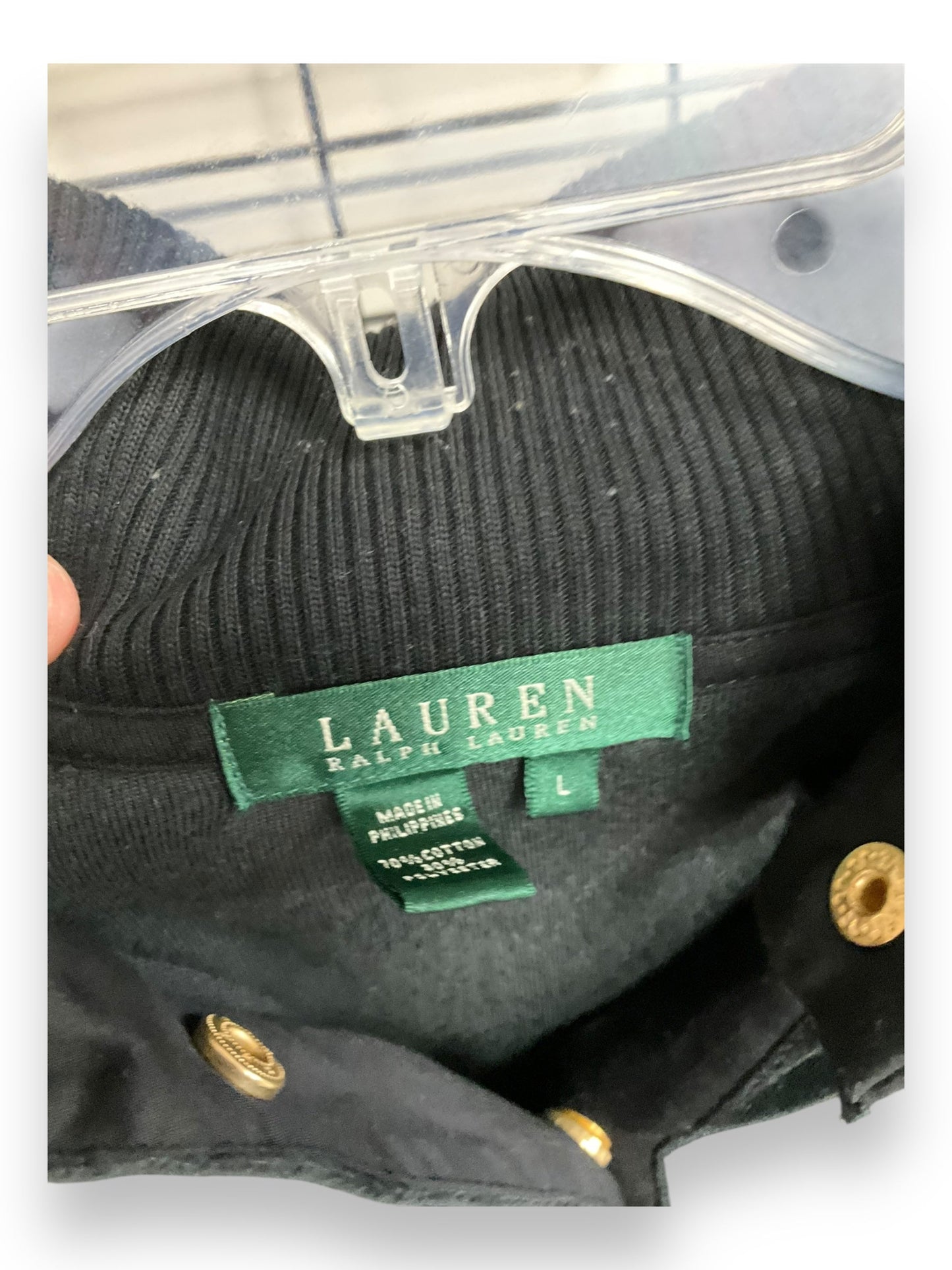 Jacket Shirt By Lauren By Ralph Lauren In Black & Gold, Size: L