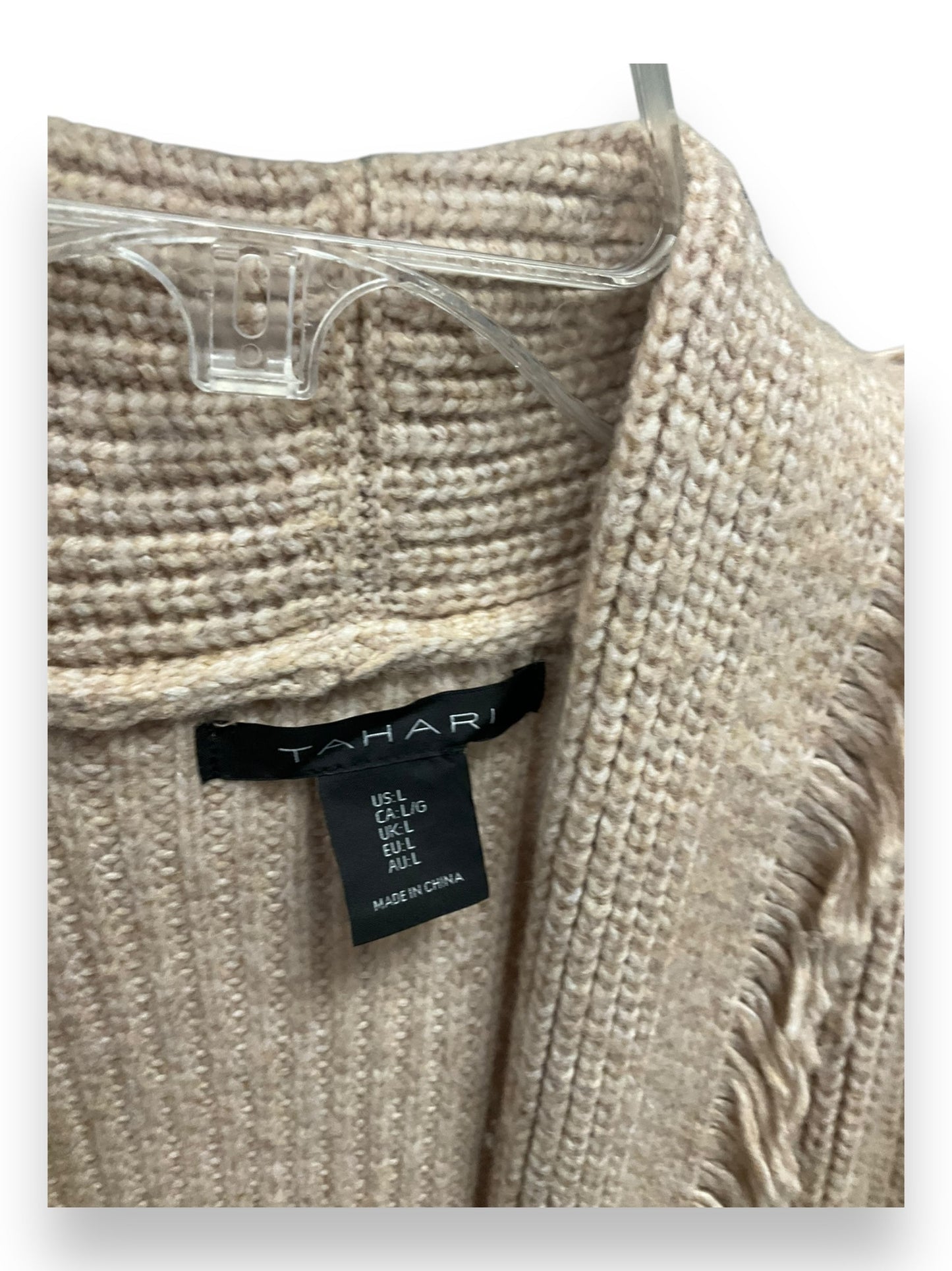 Sweater Cardigan By Tahari By Arthur Levine In Tan, Size: L