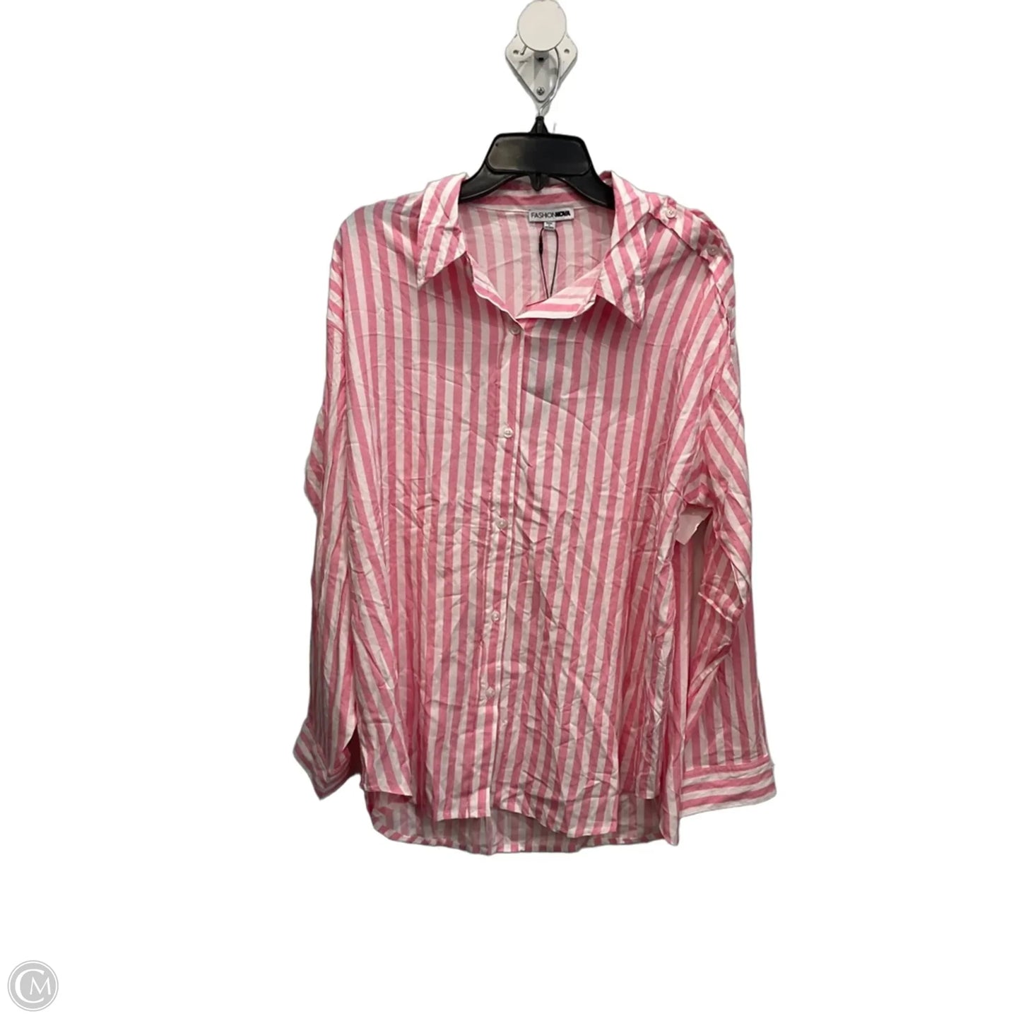 Blouse Long Sleeve By Fashion Nova In Striped Pattern, Size: 1x