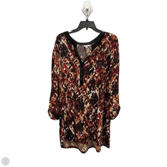 Top 3/4 Sleeve By Avenue In Brown & Orange, Size: 3x