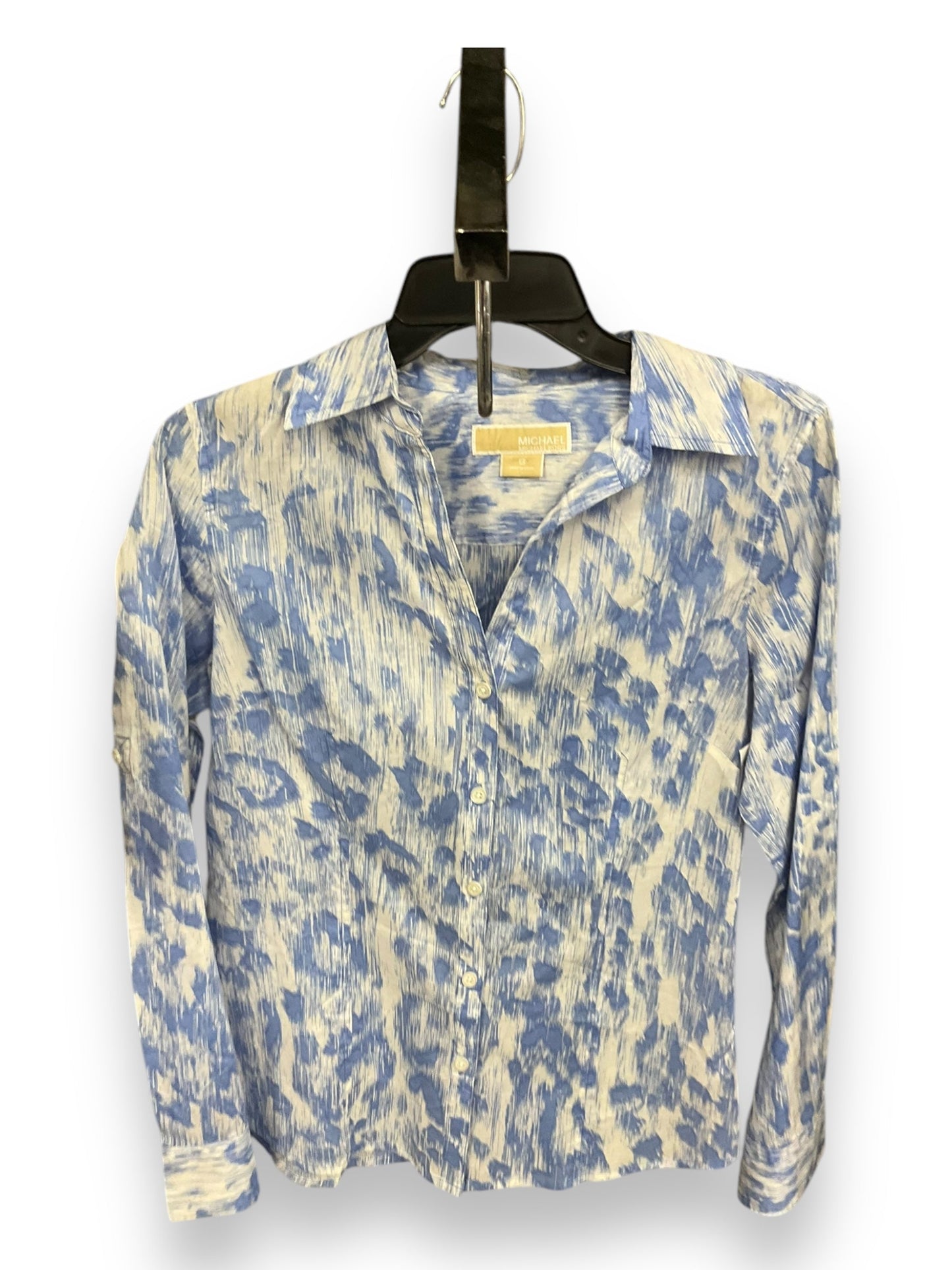 Blouse Long Sleeve By Michael By Michael Kors In Blue White, Size: S