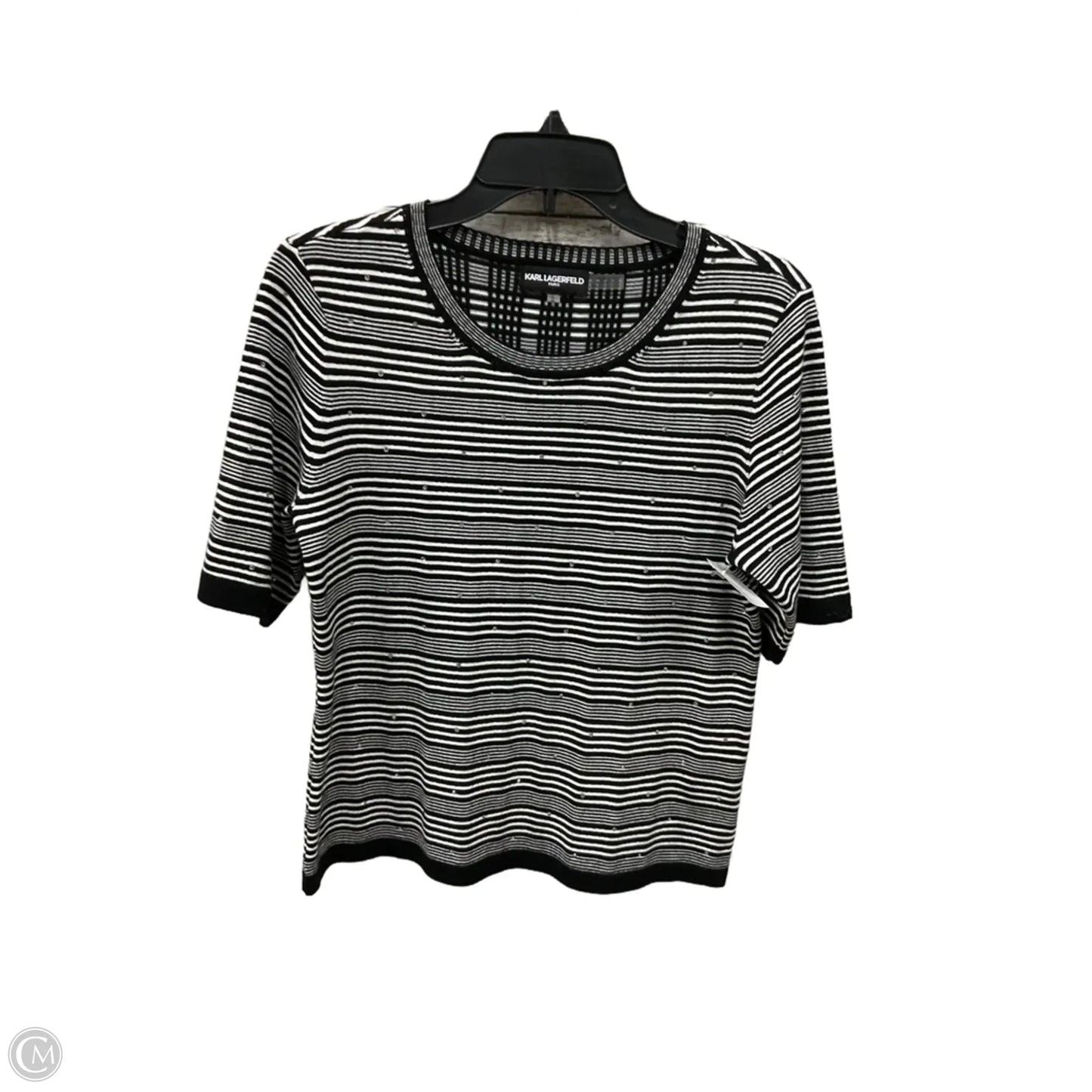 Top Short Sleeve Designer By Karl Lagerfeld In Black & White, Size: M