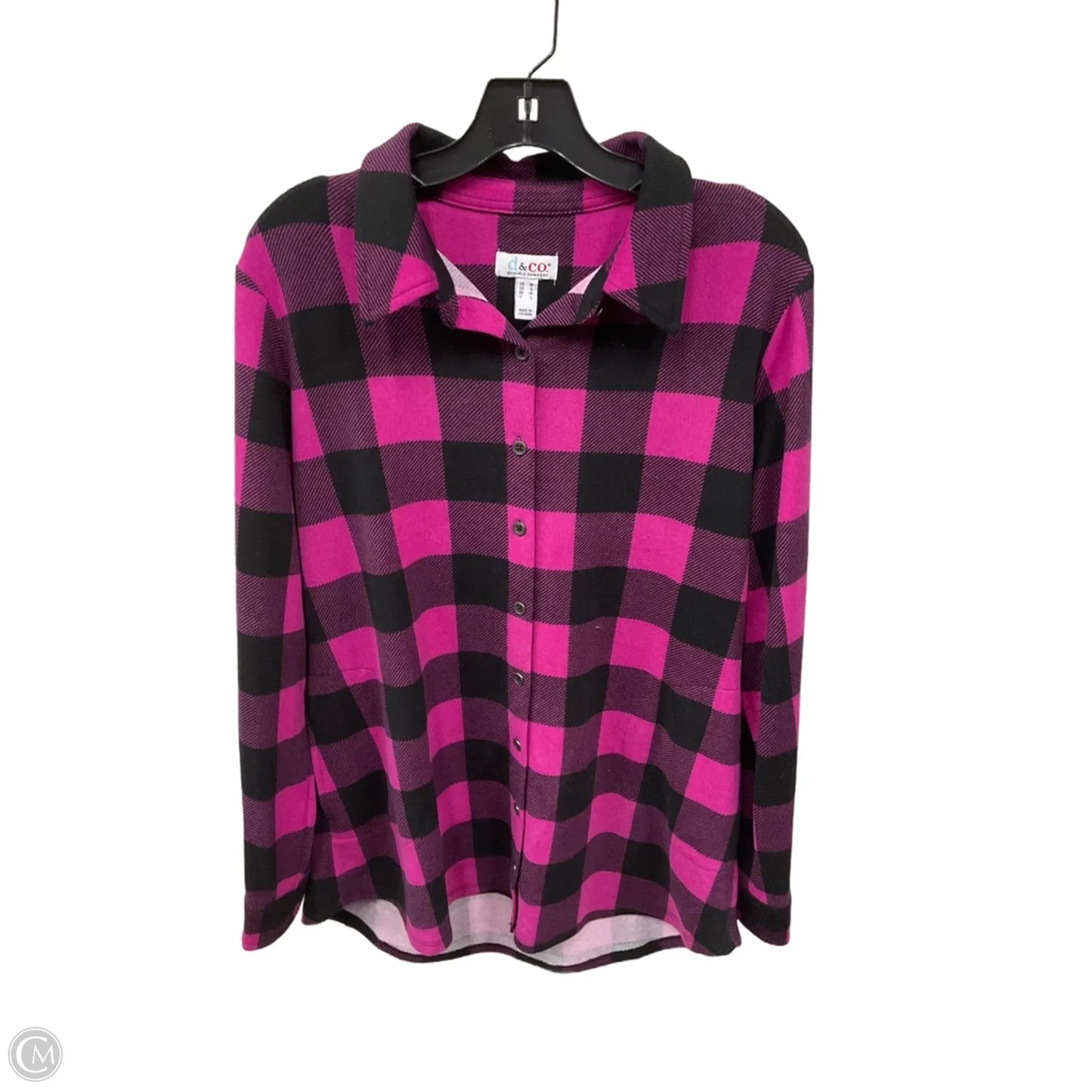 Blouse Long Sleeve By D&co. In Plaid Pattern, Size: M