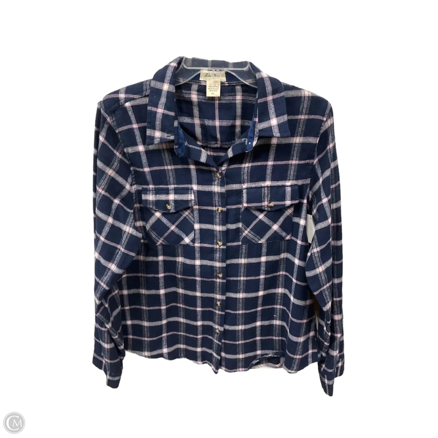 Blouse Long Sleeve By Love Notes In Plaid Pattern, Size: Xl
