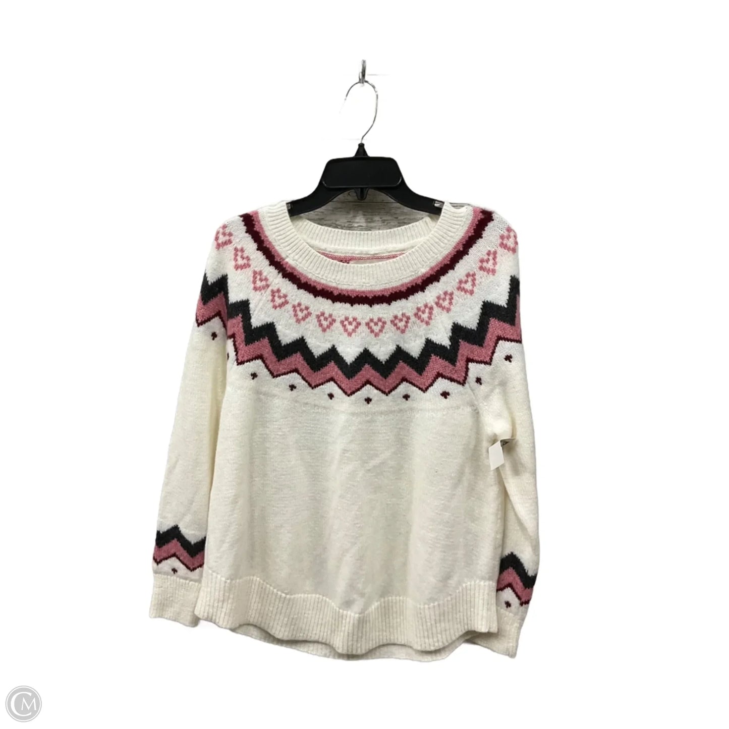 Sweater By Loft In Cream & Pink, Size: M