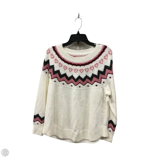 Sweater By Loft In Cream & Pink, Size: M