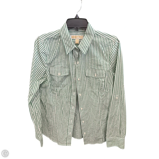 Blouse Long Sleeve By Michael By Michael Kors In Green & White, Size: M