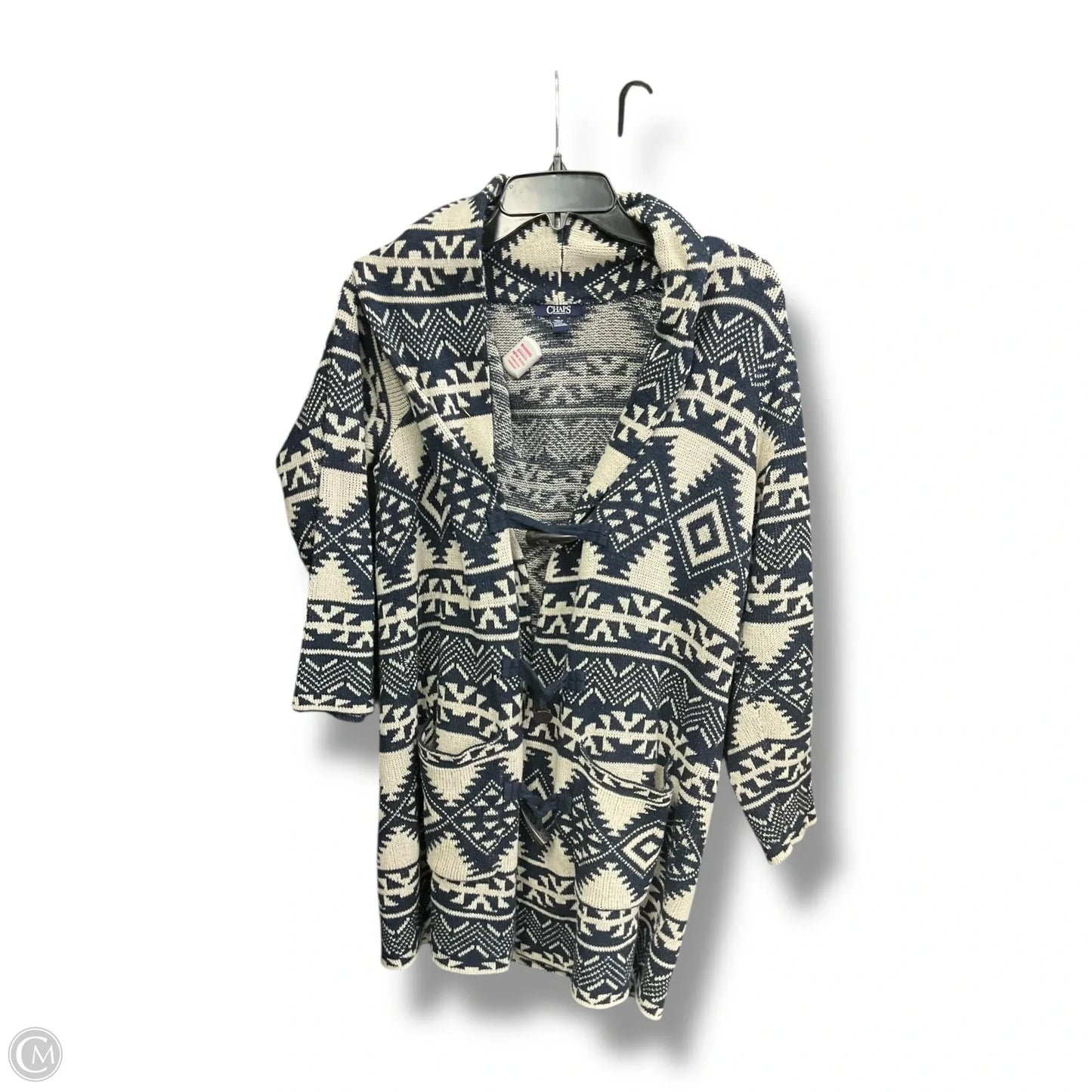 Cardigan By Chaps In Blue & White, Size: M